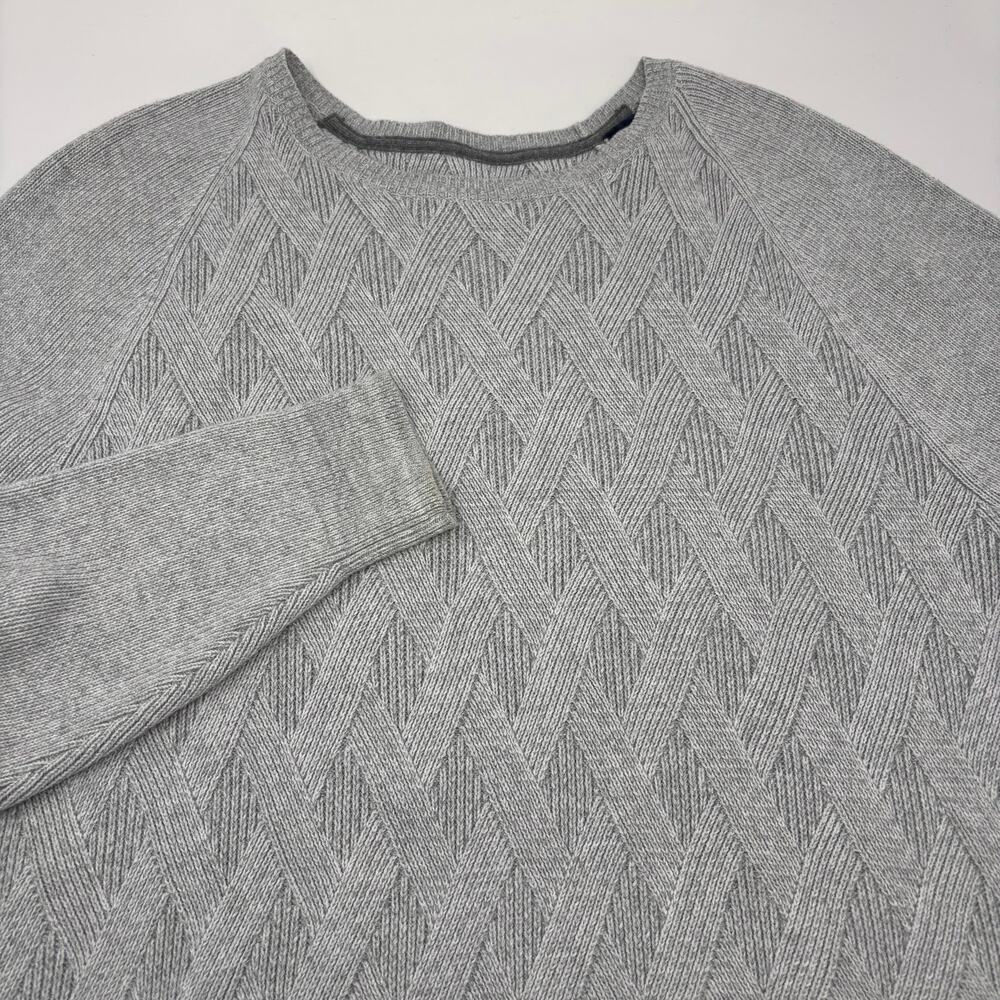 Tommy Bahama‎ Mens Medium Gray Cross Knit Long Sleeve Pullover Cotton Sweater